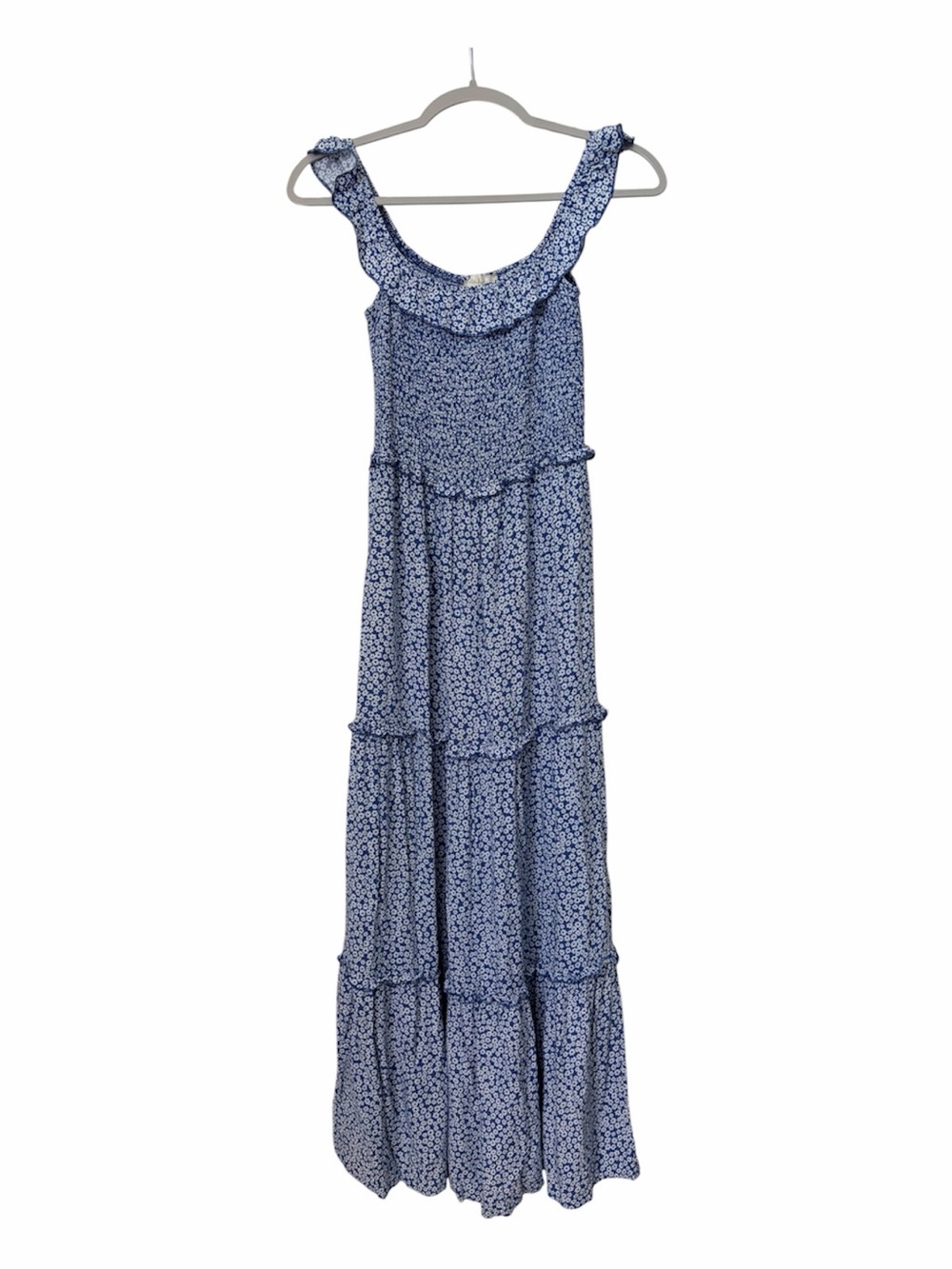 Altar'd State Blue & White Floral Smocked Tiered Maxi Dress Size Medium